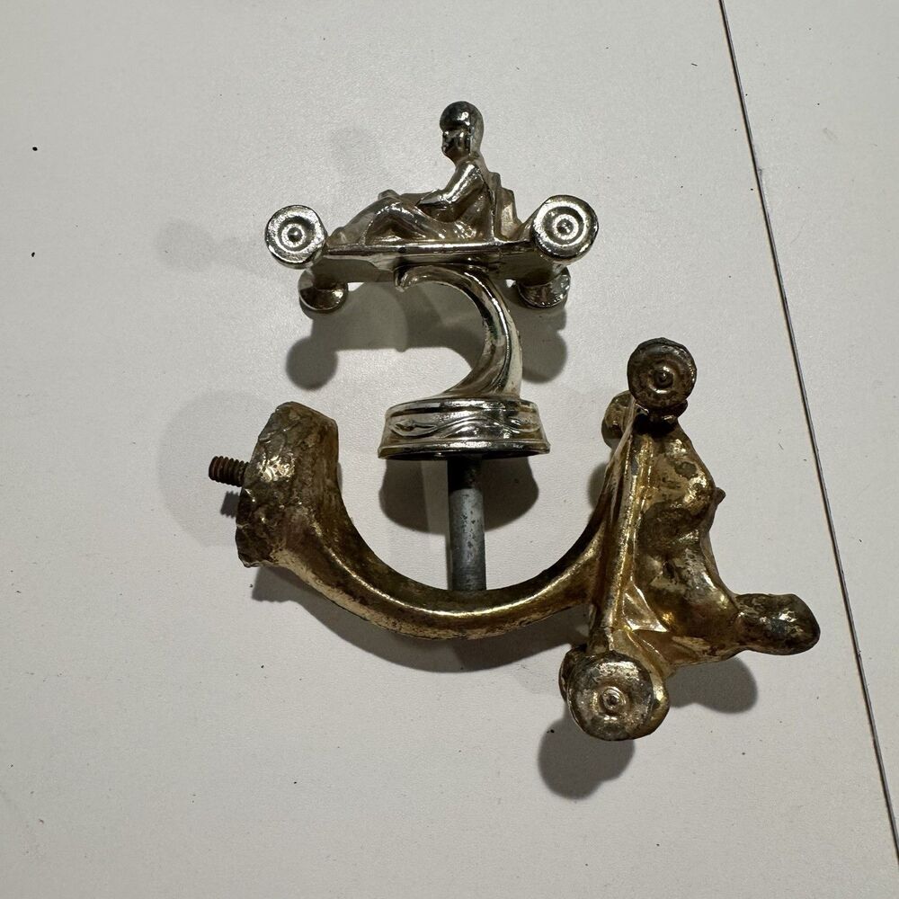 2 Vintage Go Kart Racing Trophy Metal Emblem Topper Gold Award Figure Racer